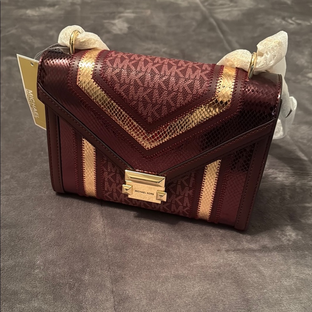 Michael Kors Burgundy and Gold Women's Bag